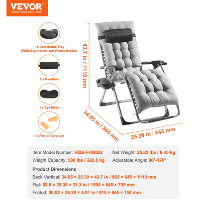 Zero Gravity Chair with Cushion Footrest and Cupholder