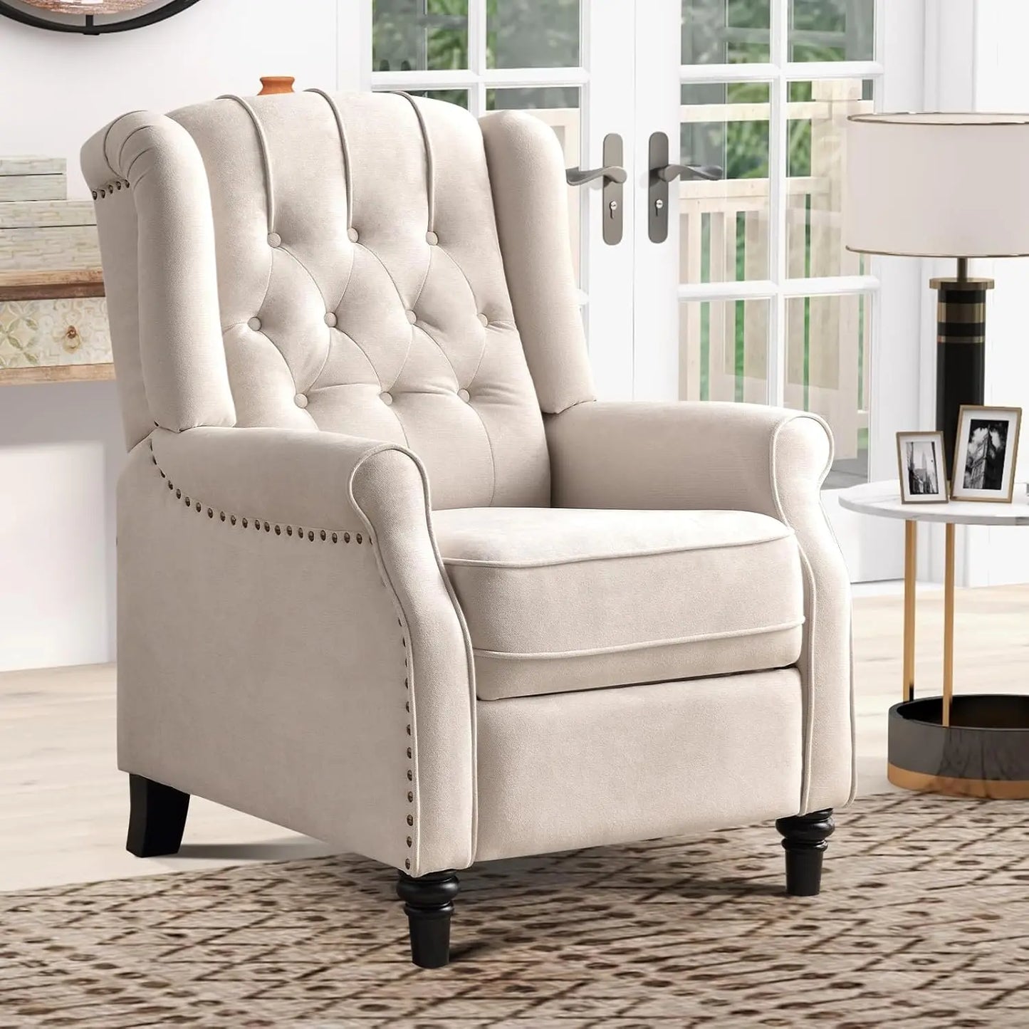 Push Back Recliner Chair Fabric with Padded Seat