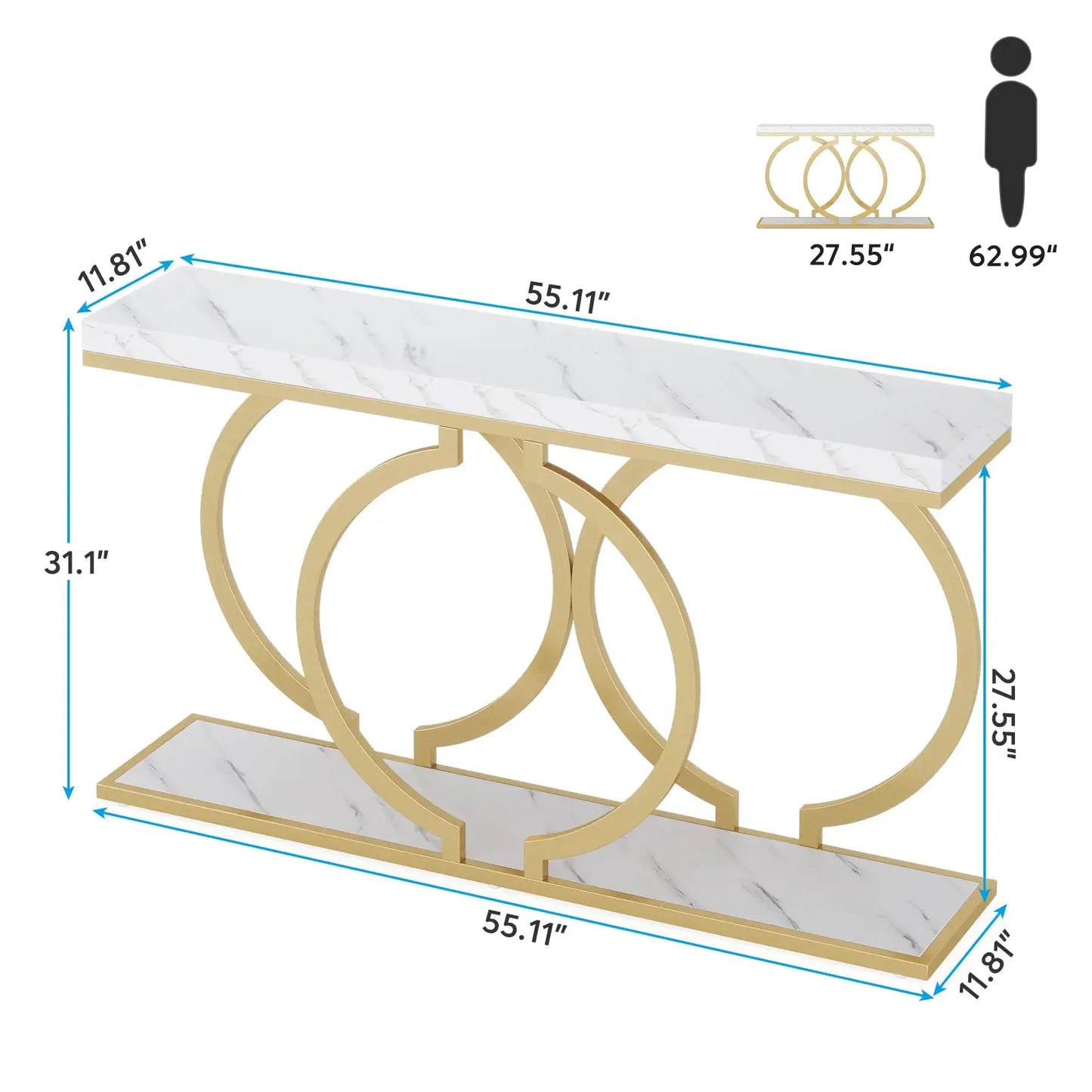Tribesigns Gold Console Table, 55 inch Faux Marble Entryway Table Narrow Long Sofa Table, Modern Accent Table, Entrance Table