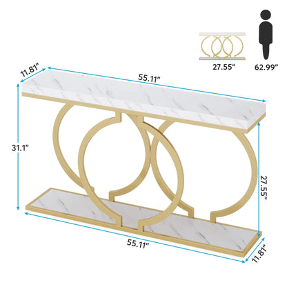 Tribesigns Gold Console Table, 55 inch Faux Marble Entryway Table Narrow Long Sofa Table, Modern Accent Table, Entrance Table