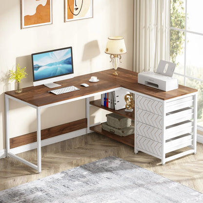 59-inch L Shaped Computer Desk with Storage Drawers