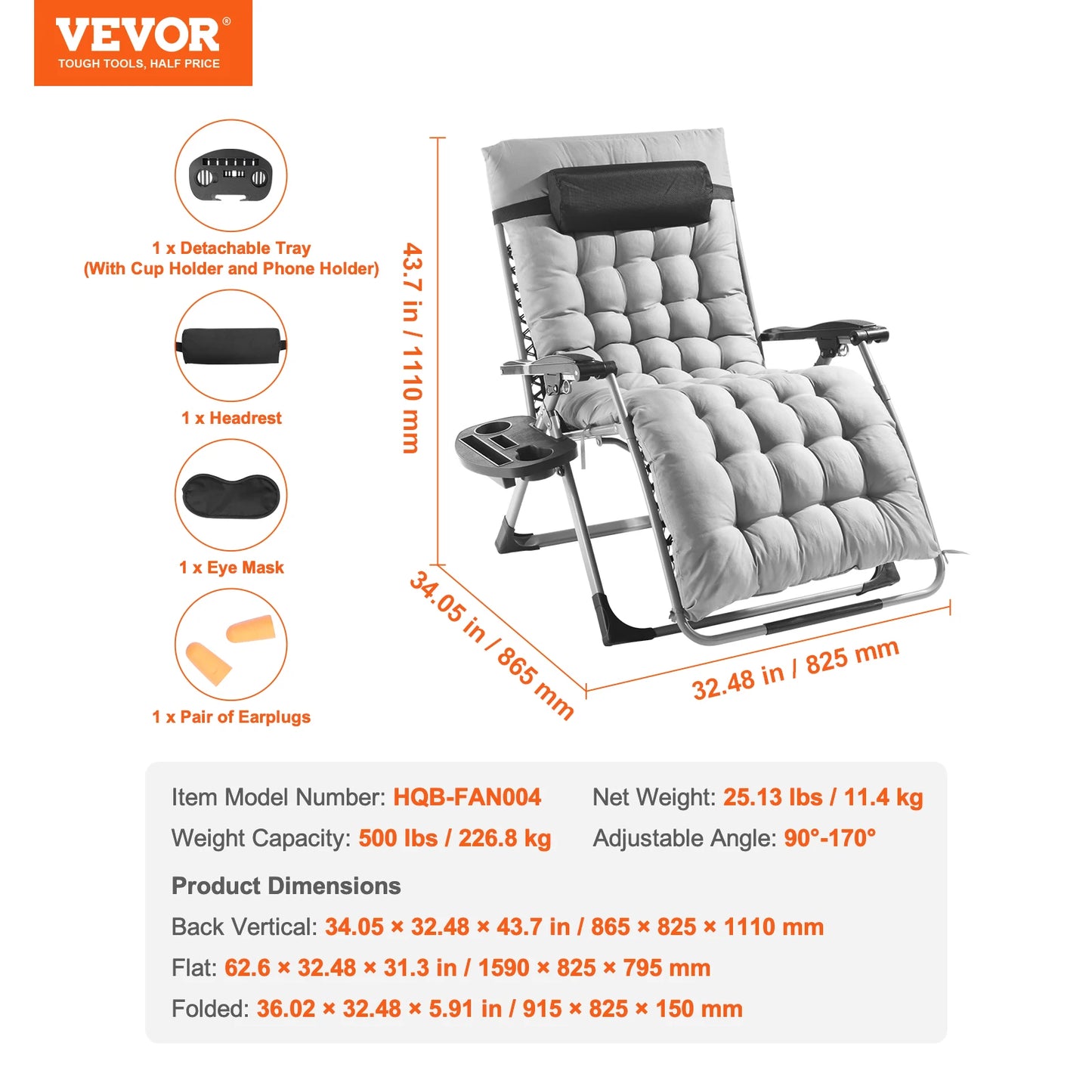 Zero Gravity Chair with Cushion Footrest and Cupholder