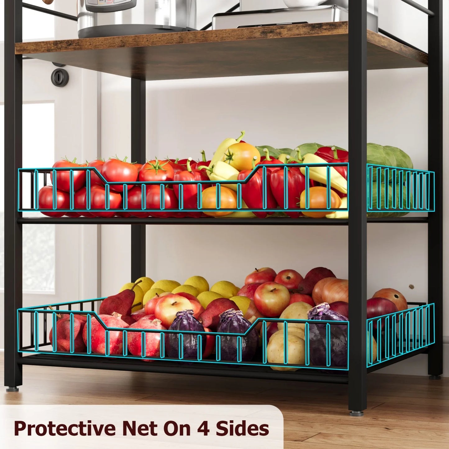 Bakers Rack with Large Wire Basket
