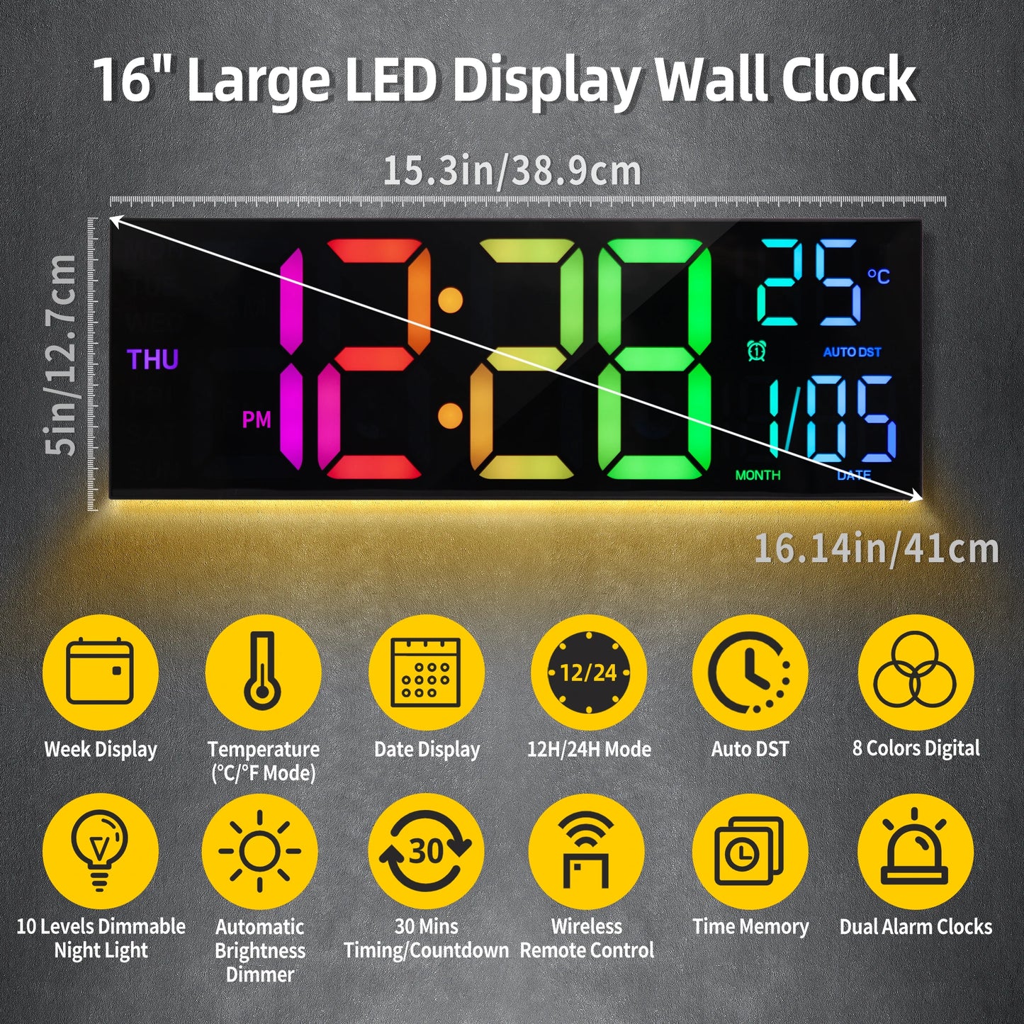 Large Digital Wall Clock, Big LED Display with Remote
