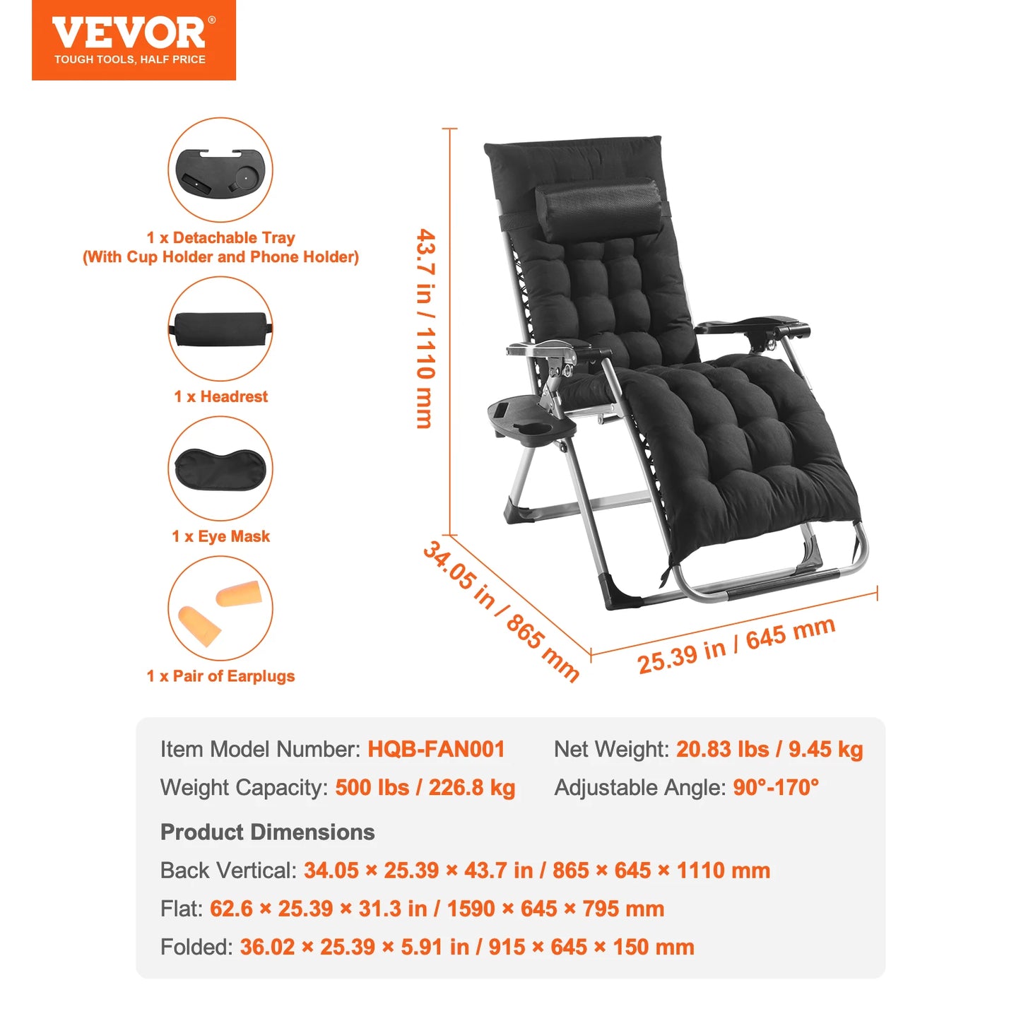 Zero Gravity Chair with Cushion Footrest and Cupholder