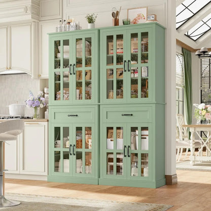 Free Standing 71'' Tall Cabinet with Glass Doors and Drawer