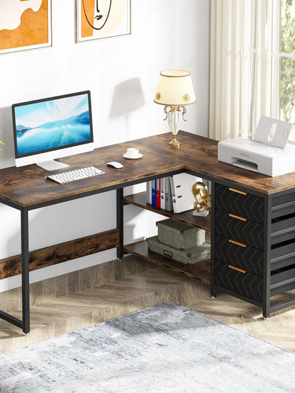 59-inch L Shaped Computer Desk with Storage Drawers