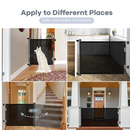 Retractable Baby/ Pet Gate, 34in Extra Tall and 71" Wide with Auto-Lock