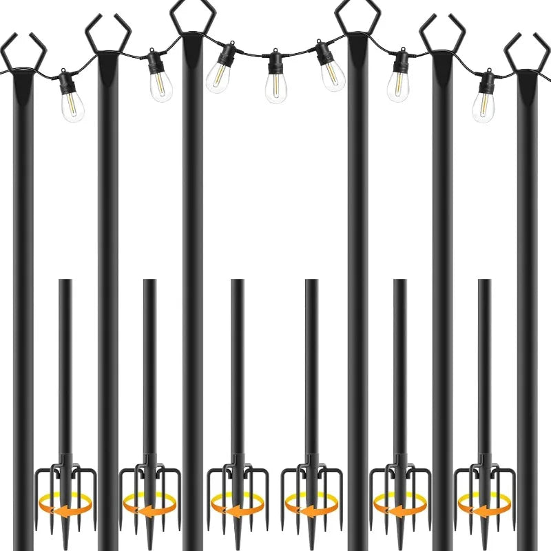 6 Pack Heavy Duty Metal String Light Poles