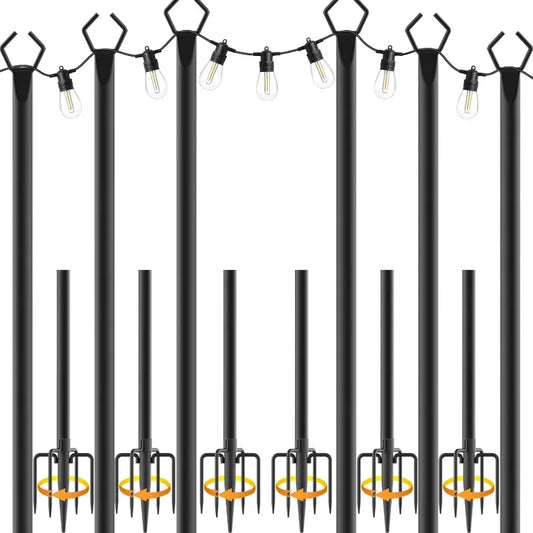 6 Pack Heavy Duty Metal String Light Poles