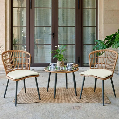 Two Large Rattan Chairs and Tempered Glass Table Set