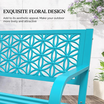 Metal Garden Bench Floral Back with Color Options