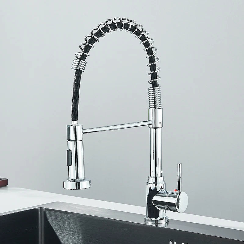 Flexible Kitchen Faucet Pull Down Spring Swivel Stream Sprayer