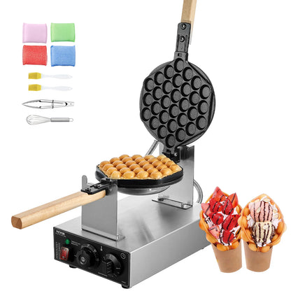 Commercial Egg Bubble Waffle Maker Stainless Steel with Wooden Handles