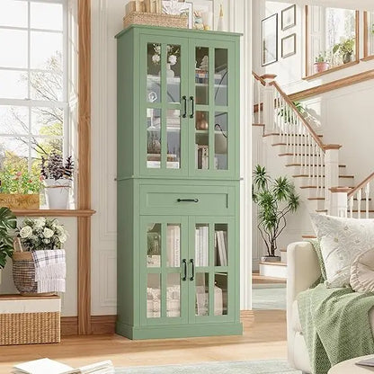Free Standing 71'' Tall Cabinet with Glass Doors and Drawer