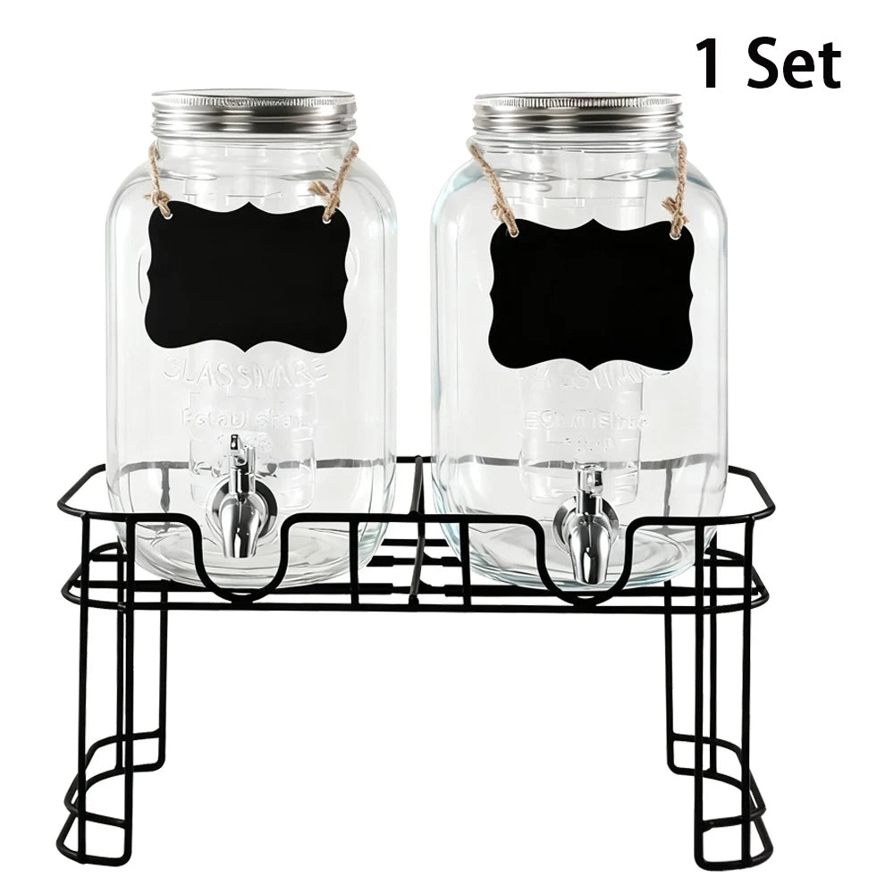 Drink Dispenser Two, 1 Gallon Glass with Stand and Stainless-Steel Faucet