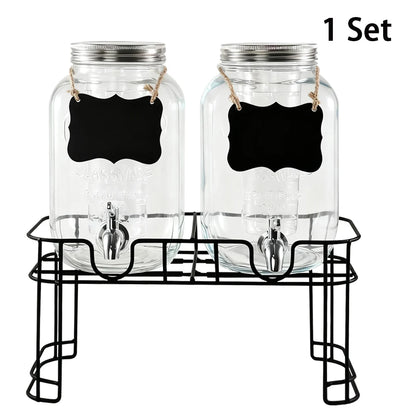 Drink Dispenser Two, 1 Gallon Glass with Stand and Stainless-Steel Faucet