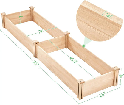 8x2ft Natural Wood Divisible Raised Garden Bed
