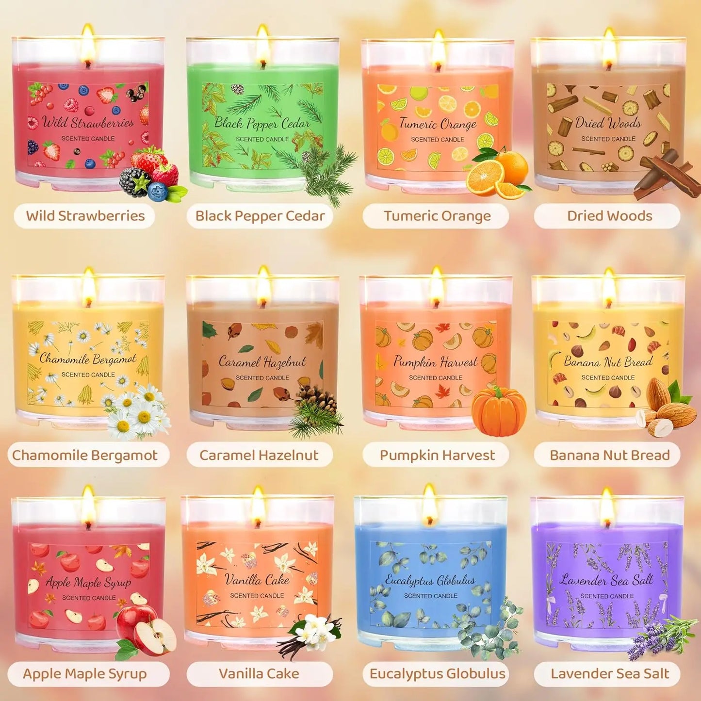 12 Pack Fall Scented Soy Candles