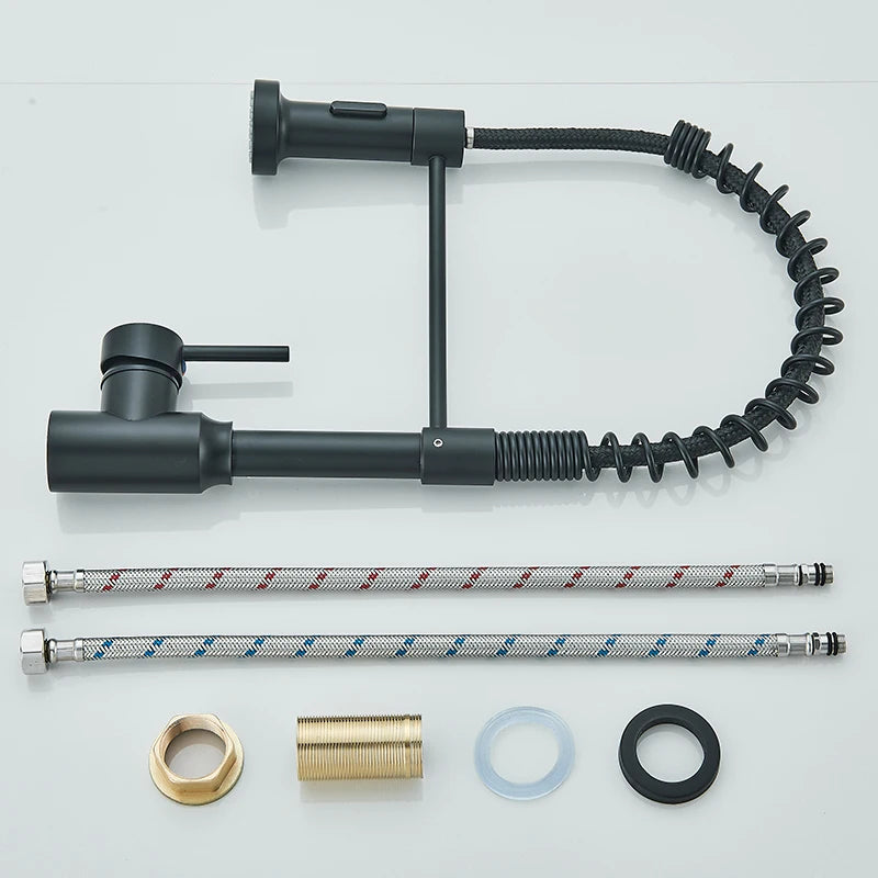 Flexible Kitchen Faucet Pull Down Spring Swivel Stream Sprayer
