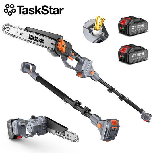 8" Extendable Pruning Chainsaw with 15Ft Pole and Two 4000mAh Batteries