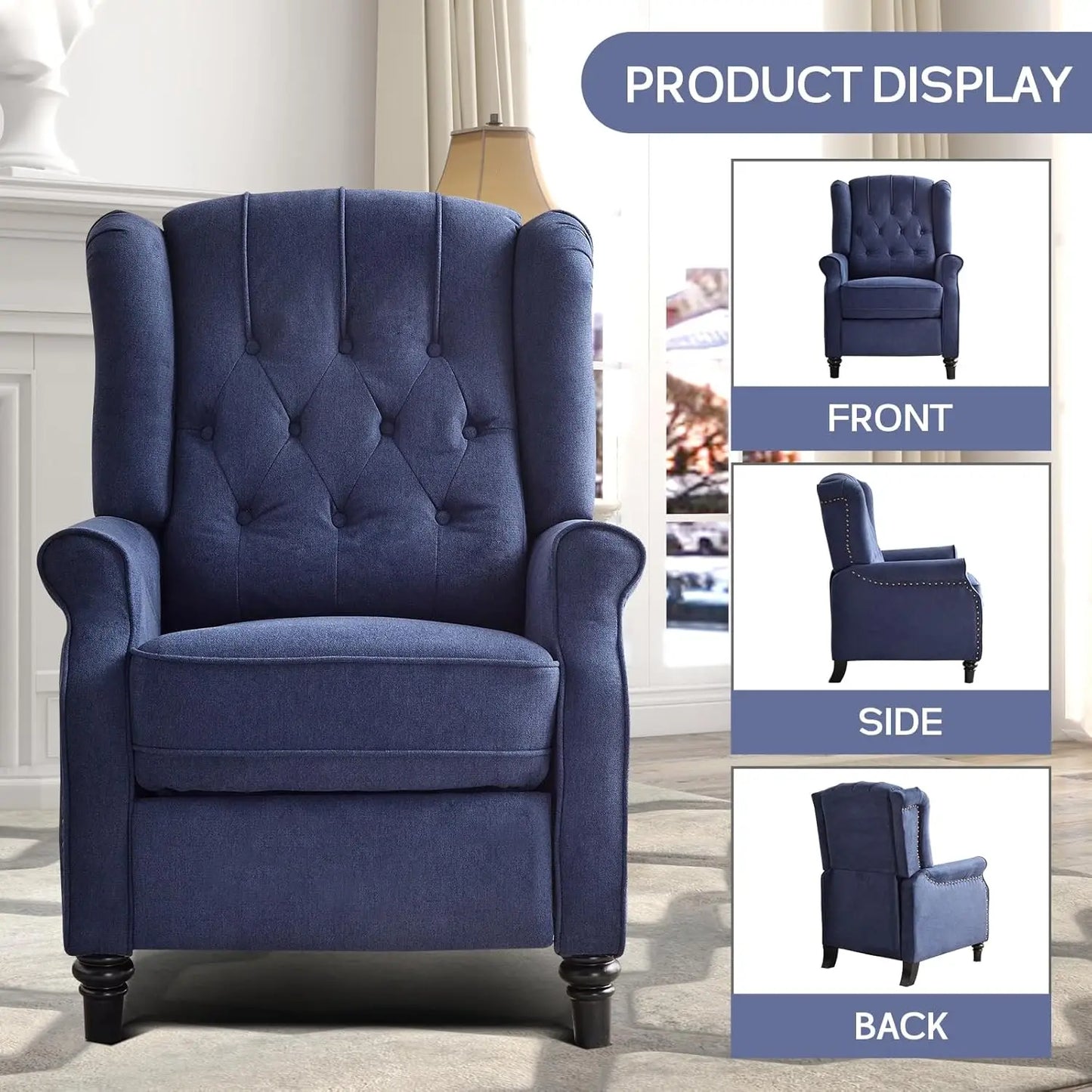 Push Back Recliner Chair Fabric with Padded Seat
