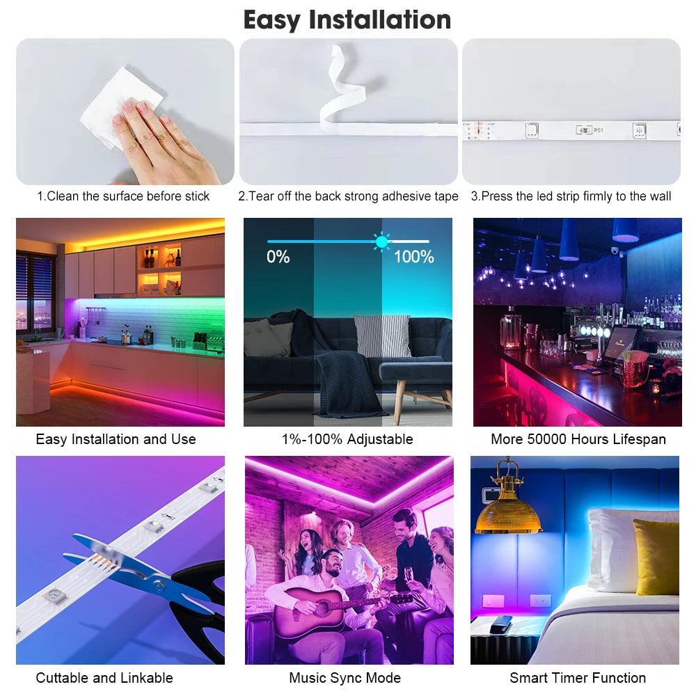 Color Changing LED Strip Lights with Music Syncing option.
