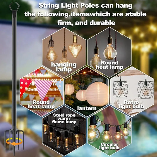6 Pack Heavy Duty Metal String Light Poles