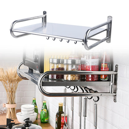 Wall-Mounted Kitchen Shelf with Utensil Hooks