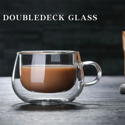 Heat Resistant, Double Wall Glass Coffee Cup with Handle, In Three Sizes
