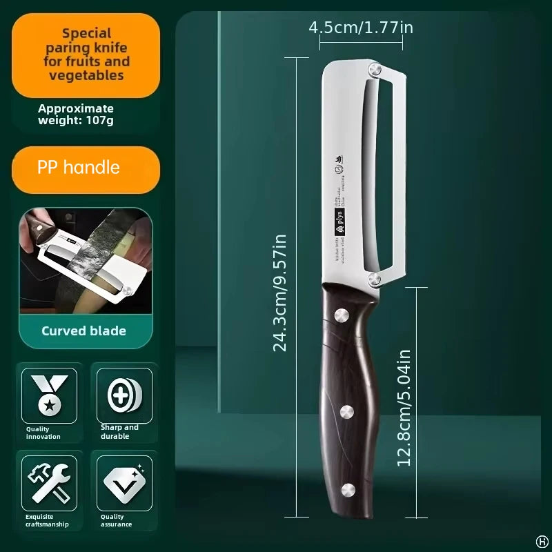 Stainless steel peeler with three options for handles.