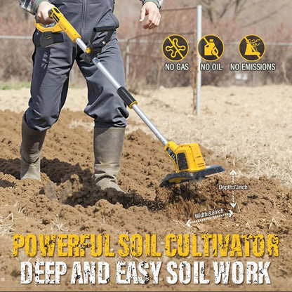 Cordless 20V Electric Garden Tiller, 9-Inch Wide with Battery