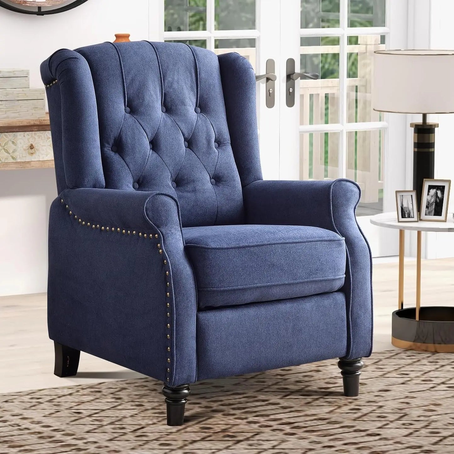 Push Back Recliner Chair Fabric with Padded Seat