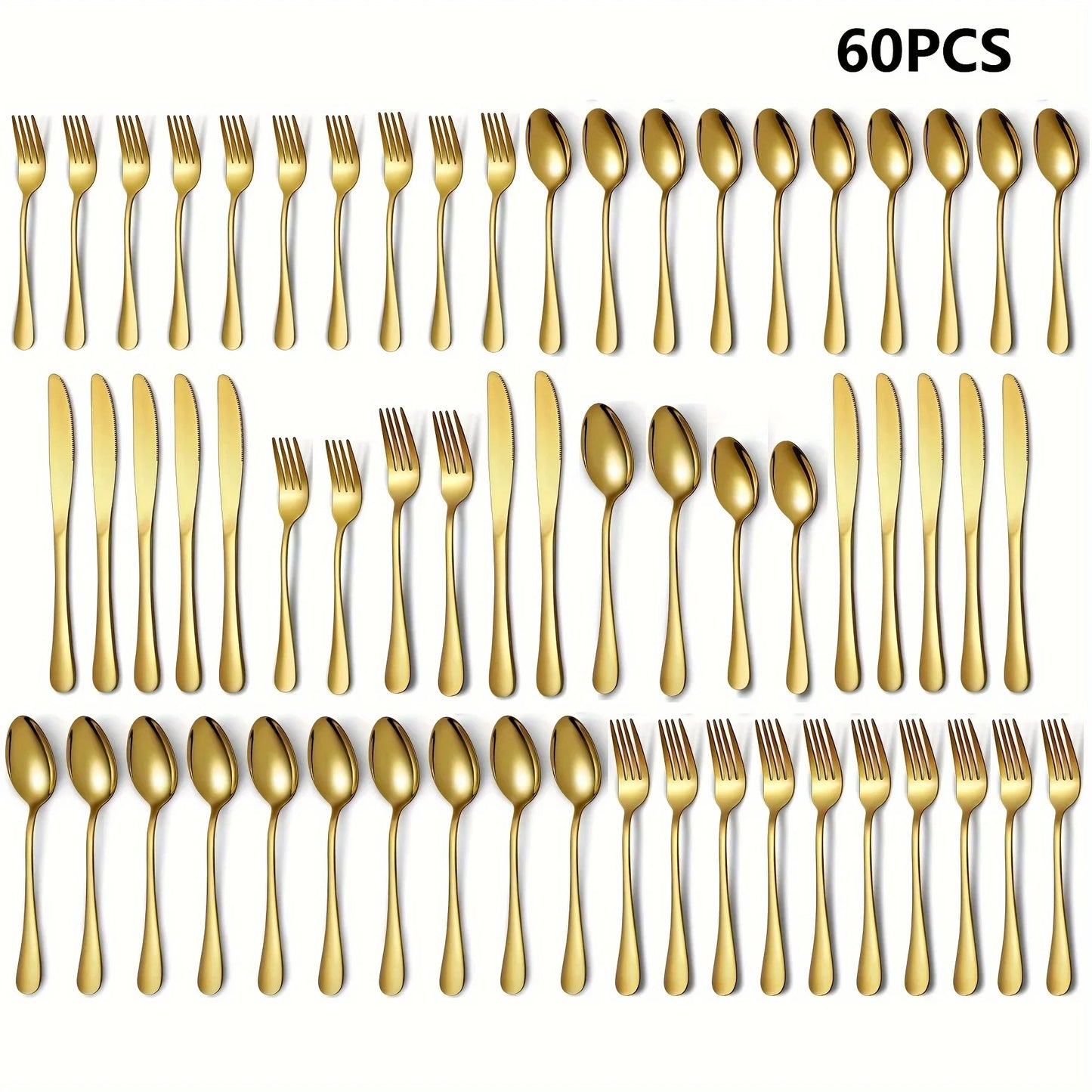 30/60-Piece Luxury Golden Flatware Set, Stainless Steel