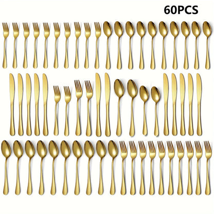 30/60-Piece Luxury Golden Flatware Set, Stainless Steel