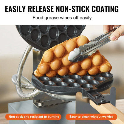 Commercial Egg Bubble Waffle Maker Stainless Steel with Wooden Handles