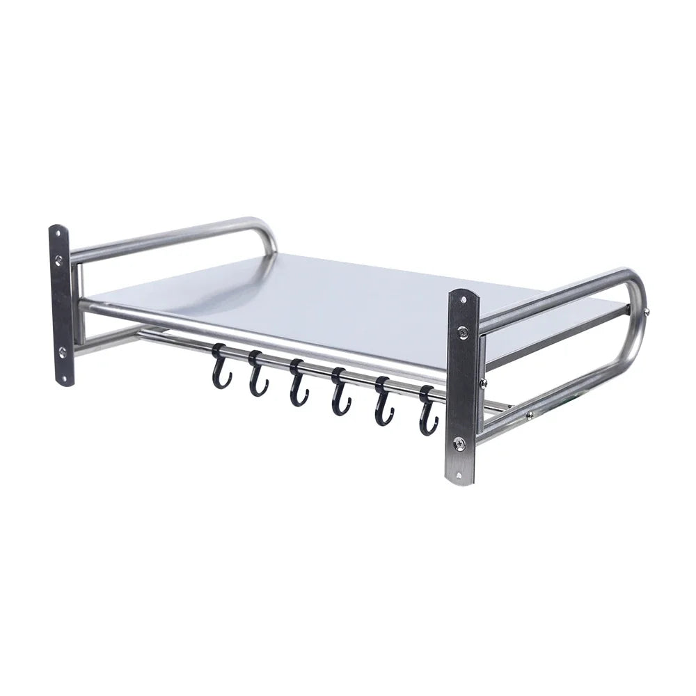 Wall-Mounted Kitchen Shelf with Utensil Hooks