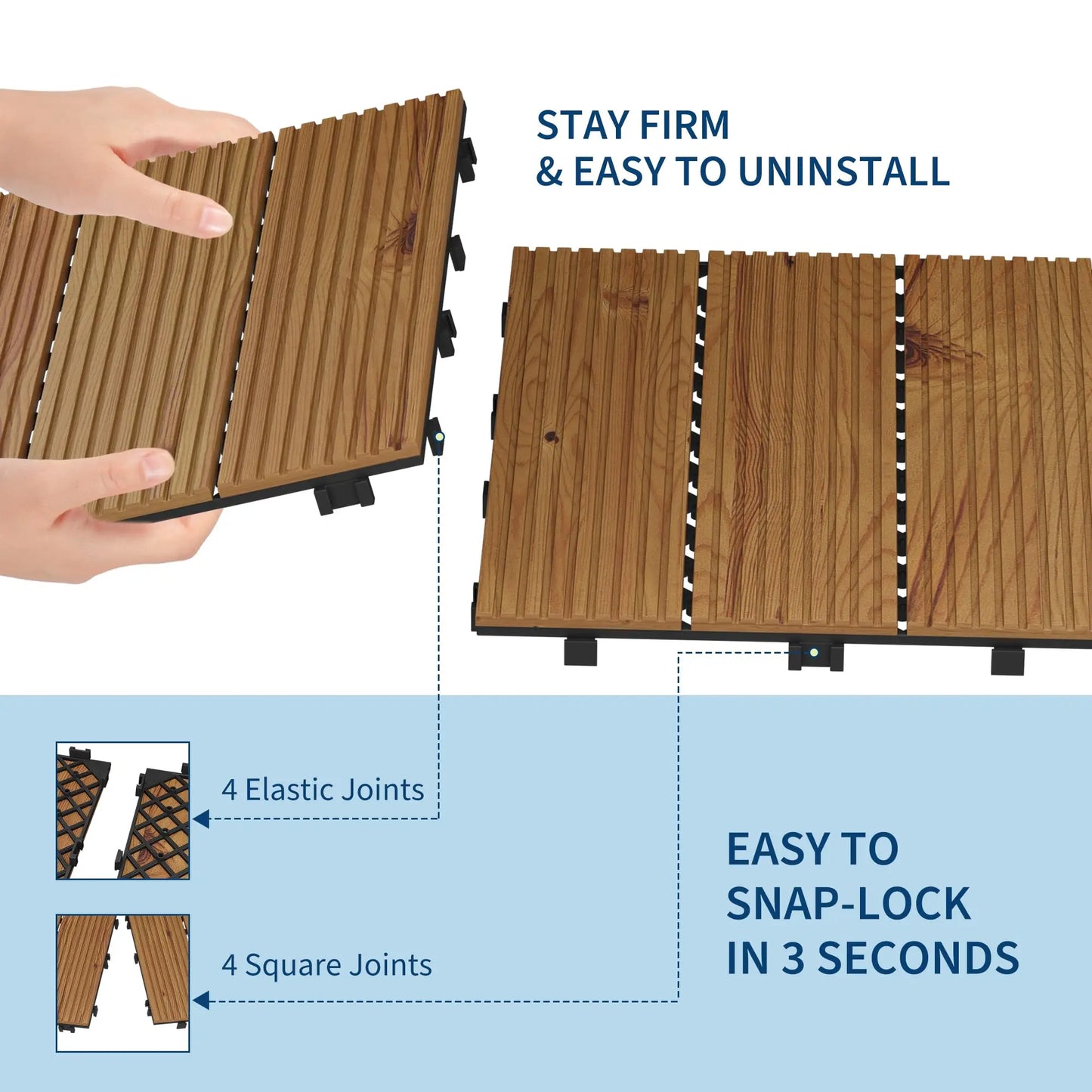 Wood Deck Tiles 12"X12" Snap Together Patio Flooring