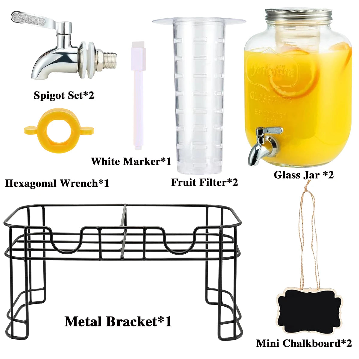Drink Dispenser Two, 1 Gallon Glass with Stand and Stainless-Steel Faucet