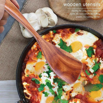 5pcs Wooden Utensil Set with Hanging Holes, for Scratch Free Cooking