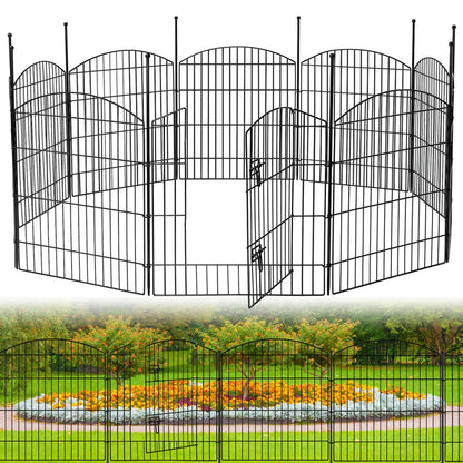 No Dig Decorative Garden Fence with Gate 32in (H) x 24ft (L), 9 Panels + 1 Gate +11 Stakes,