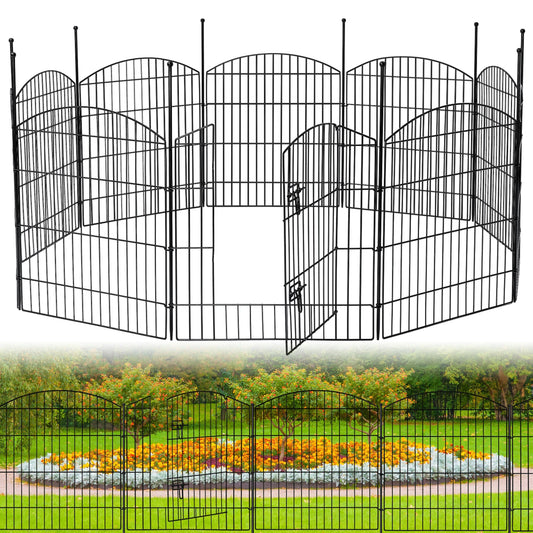 No Dig Decorative Garden Fence with Gate 32in (H) x 24ft (L), 9 Panels + 1 Gate +11 Stakes,