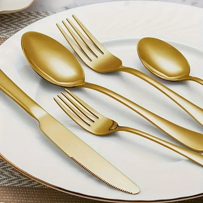30/60-Piece Luxury Golden Flatware Set, Stainless Steel