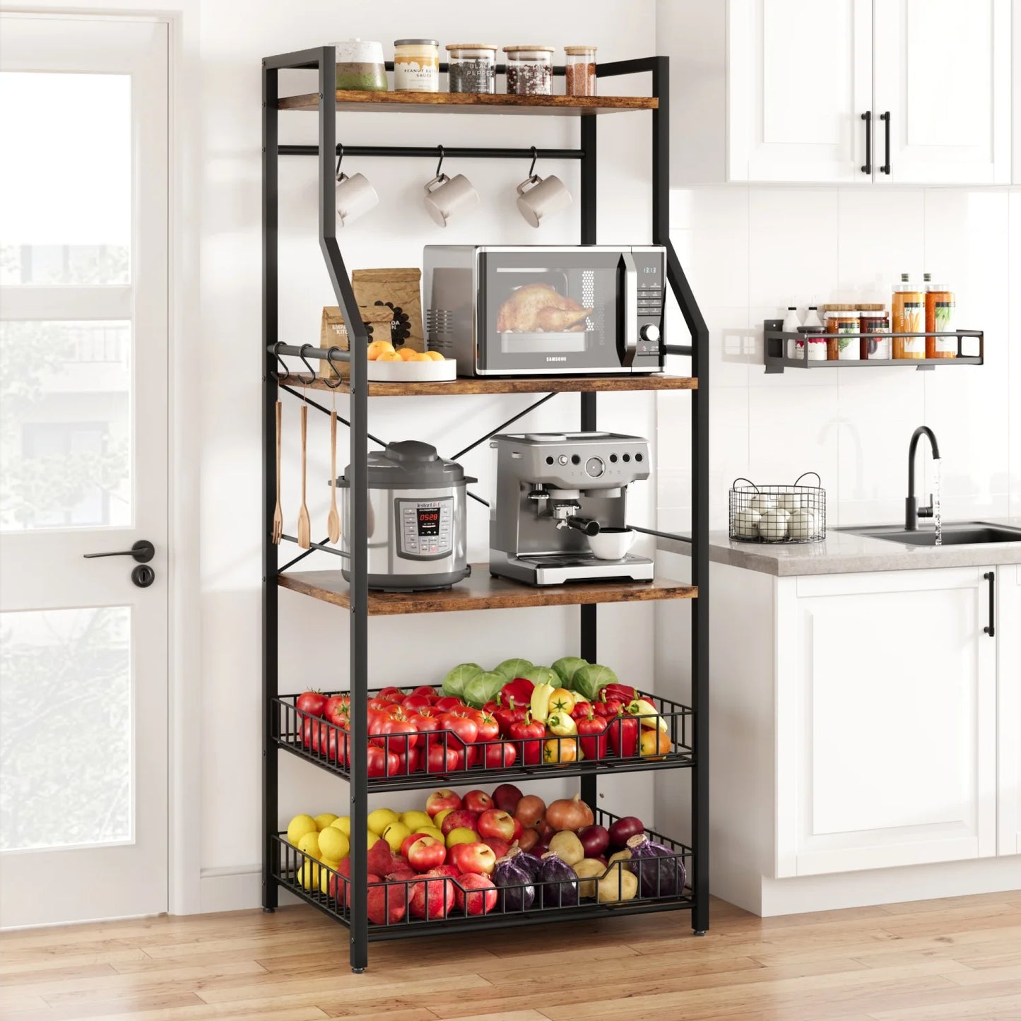Bakers Rack with Large Wire Basket