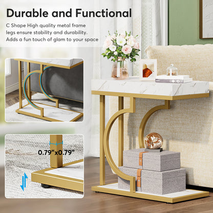 Narrow Side Table White Gold