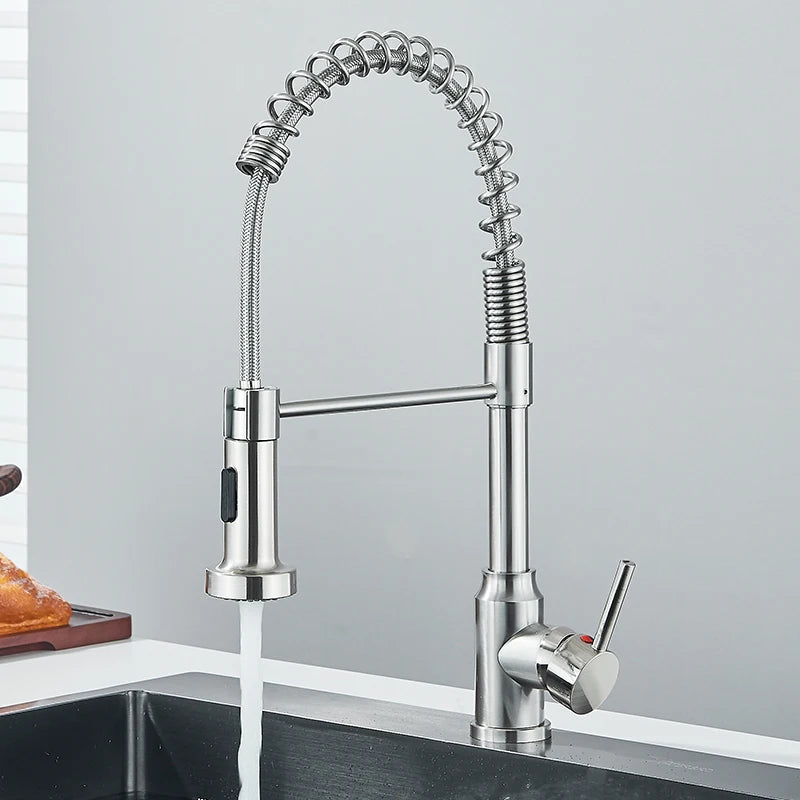 Flexible Kitchen Faucet Pull Down Spring Swivel Stream Sprayer