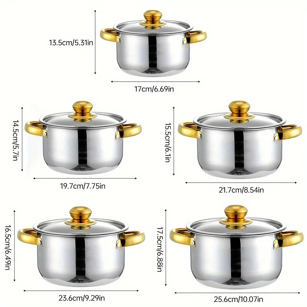 5-Piece Golden Stainless Steel Cookware Set