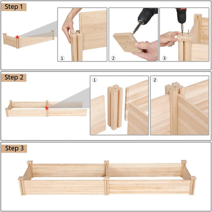 8x2ft Natural Wood Divisible Raised Garden Bed