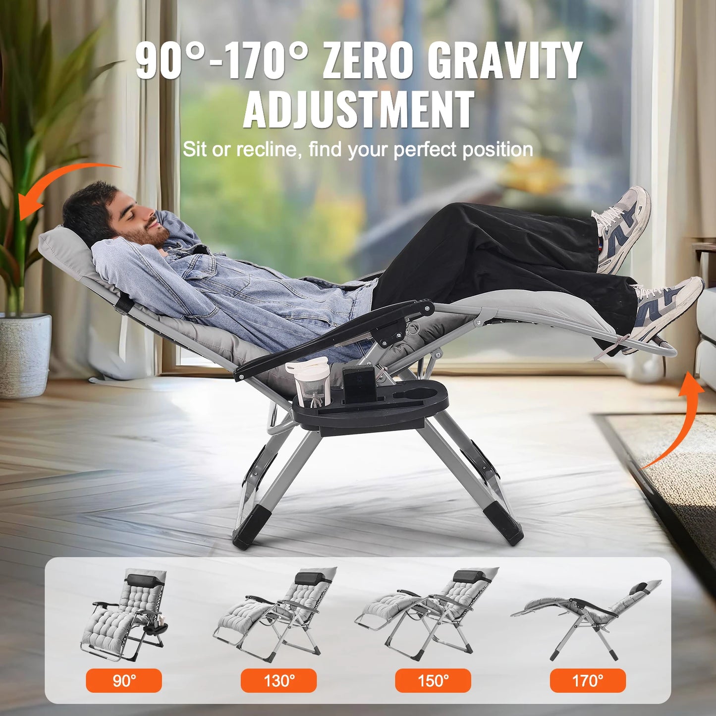 Zero Gravity Chair with Cushion Footrest and Cupholder