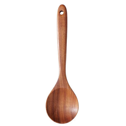 5pcs Wooden Utensil Set with Hanging Holes, for Scratch Free Cooking